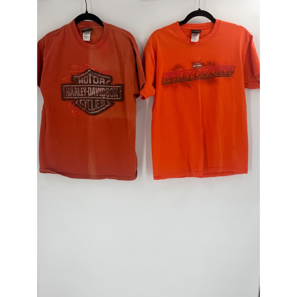 Harley Davidson T-Shirt Lot‎ 2 Mens M Orange Vintage Y2K Distressed Biker